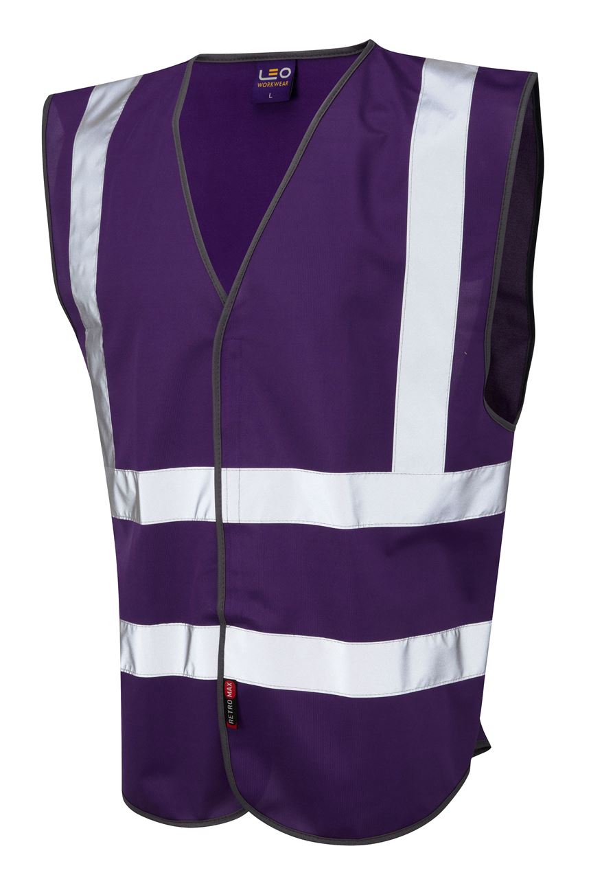Leo Workwear Pilton W05 Reflective Lightweight Hi-Vis Waistcoat Purple