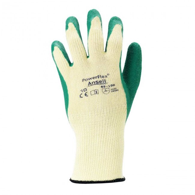 Ansell 80-100 Powerflex Latex Palm Coating General Handling Work Gloves