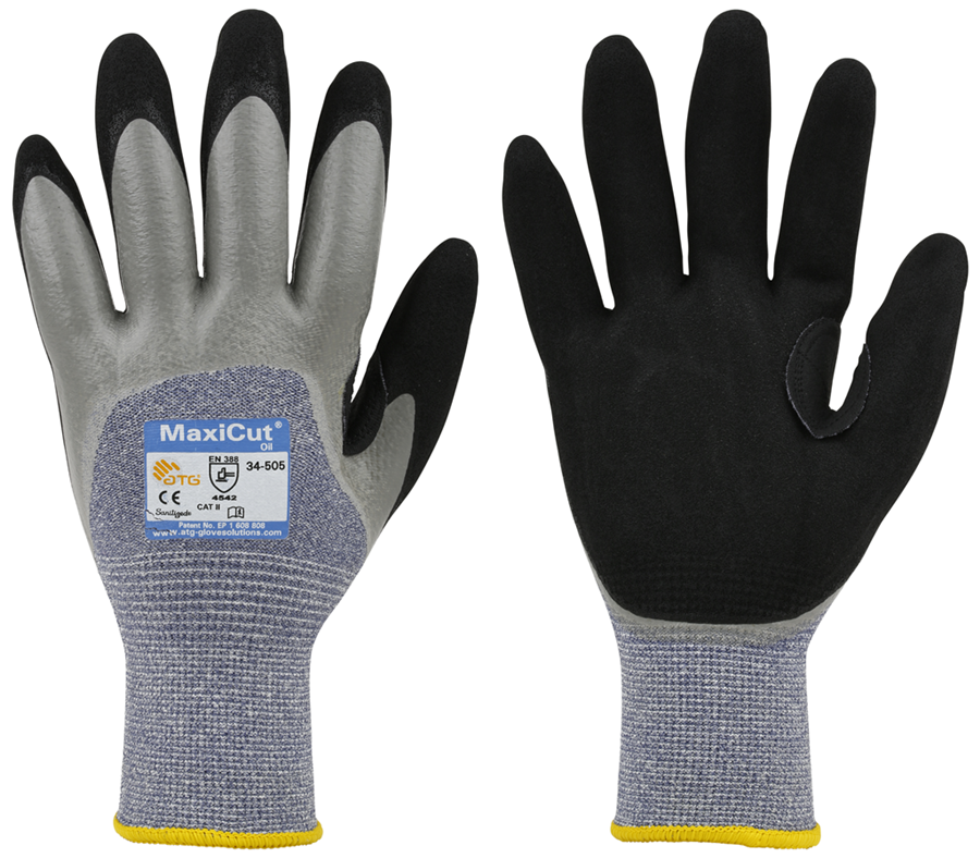 ATG MaxiCut Oil Grip 34-505 Cut-5 Resistant Nitrile Palm Coated Work Gloves