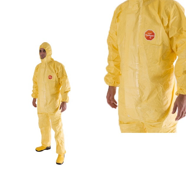 DuPont Tychem C Coverall Yellow Hooded Over-taped Seams Cha5