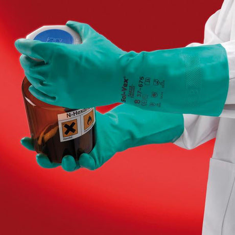 Ansell 37-675 Sol-Vex® Nitrile Chemical Resistant Gloves - Green