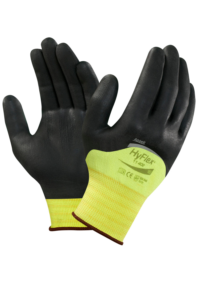 Ansell Hyflex 11-402 Abrasion & Tear Resistant PU Coating Hand Protection Hi Vis Work Gloves