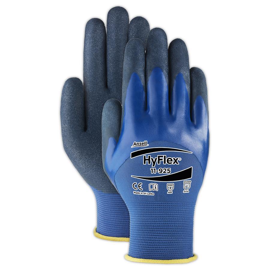 Ansell 11-925 HyFlex Work Gloves Nitrile Oil Repellent ¾ Coating