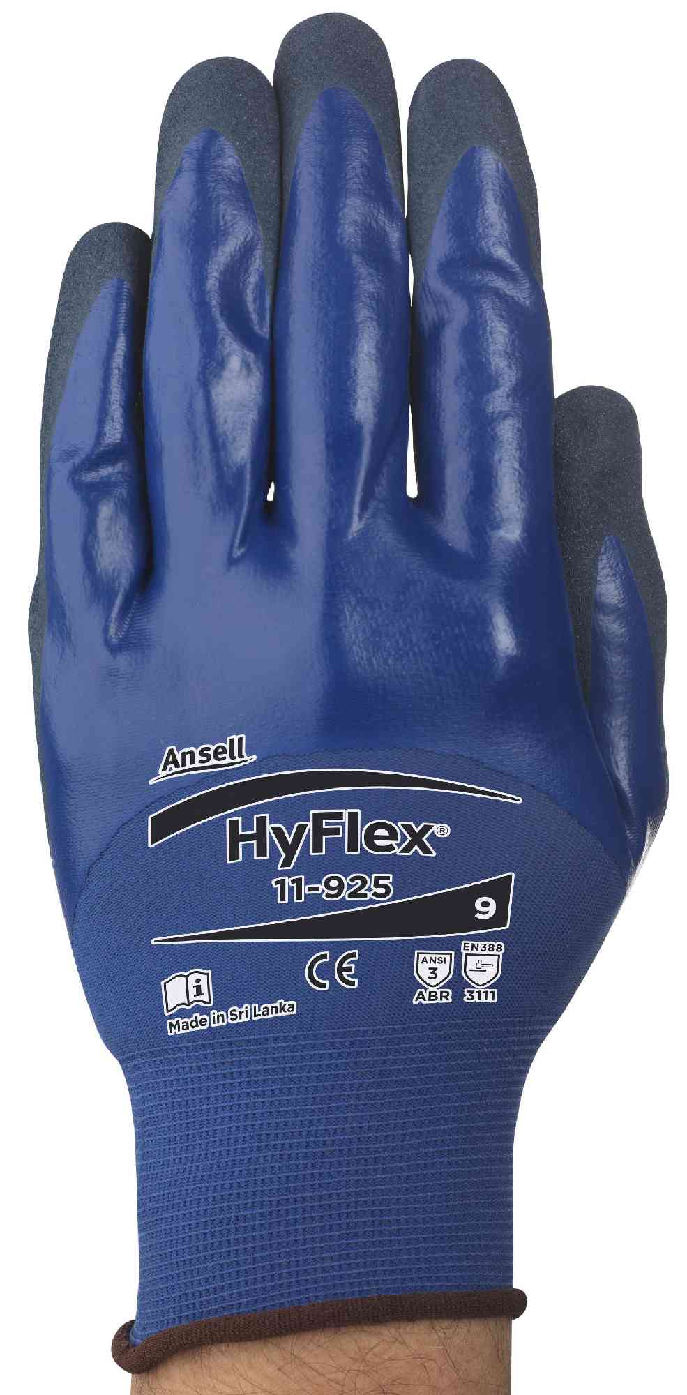 Ansell 11-925 HyFlex Work Gloves Nitrile Oil Repellent ¾ Coating