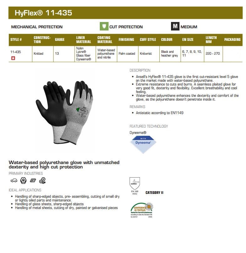 Ansell HyFlex® 11-435 Work Gloves PU Palm Coated Level 5 Cut Resistant