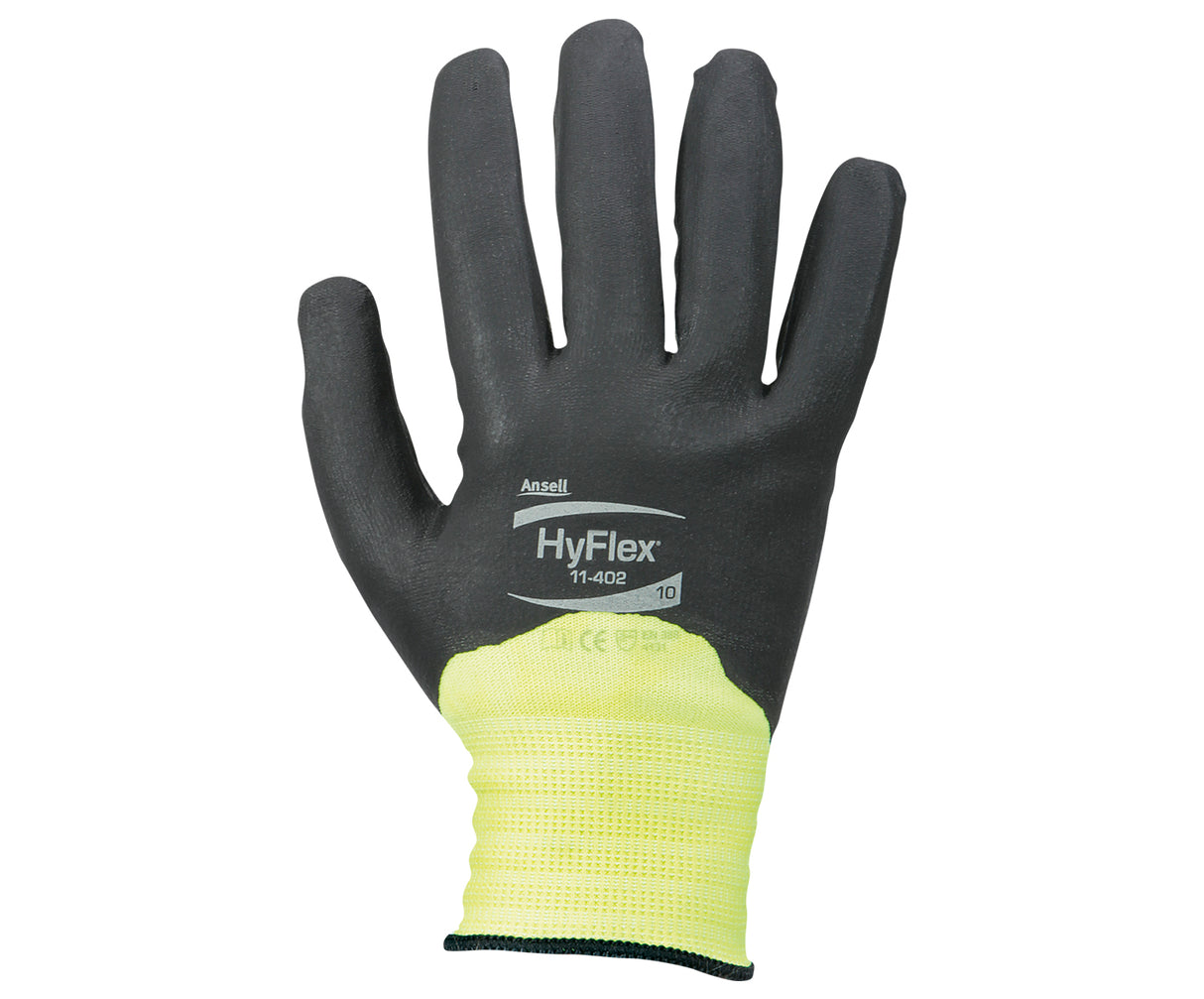 Ansell Hyflex 11-402 Abrasion & Tear Resistant PU Coating Hand Protection Hi Vis Work Gloves