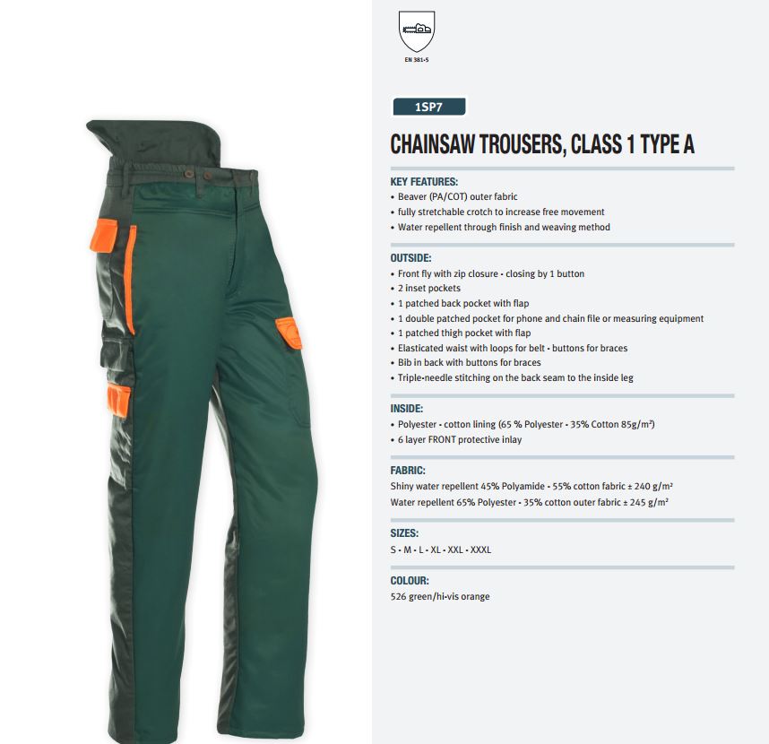 SIP Chainsaw Protection Trousers 1SP7 Green Hi Vis Orange