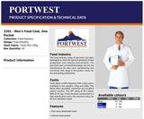 Portwest Men's Food Industry Coat 2202 One Pocket