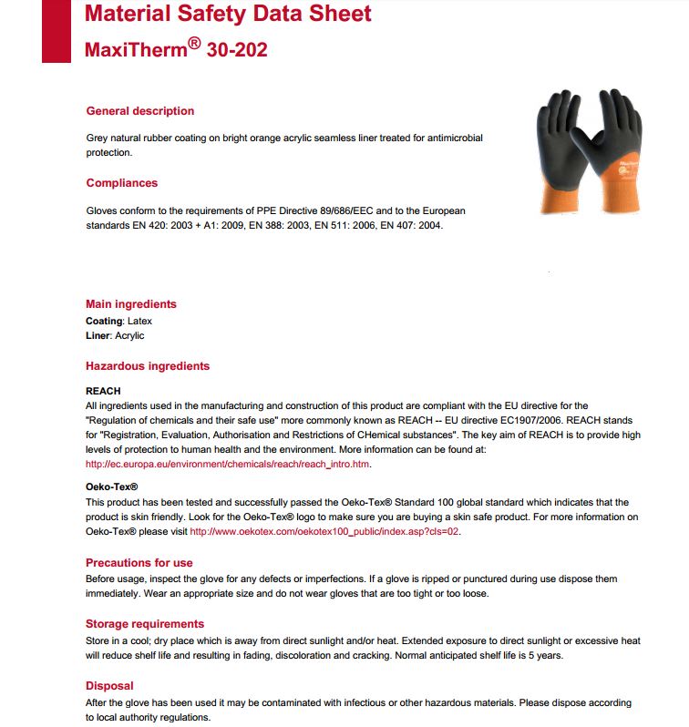 ATG MaxiTherm 30-202 Latex Coated Thermal Grip Glove, Size - 9