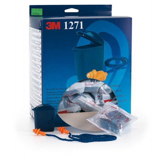 3M 1271 Re-usable Ear Plugs with Storage Case Box Of 50