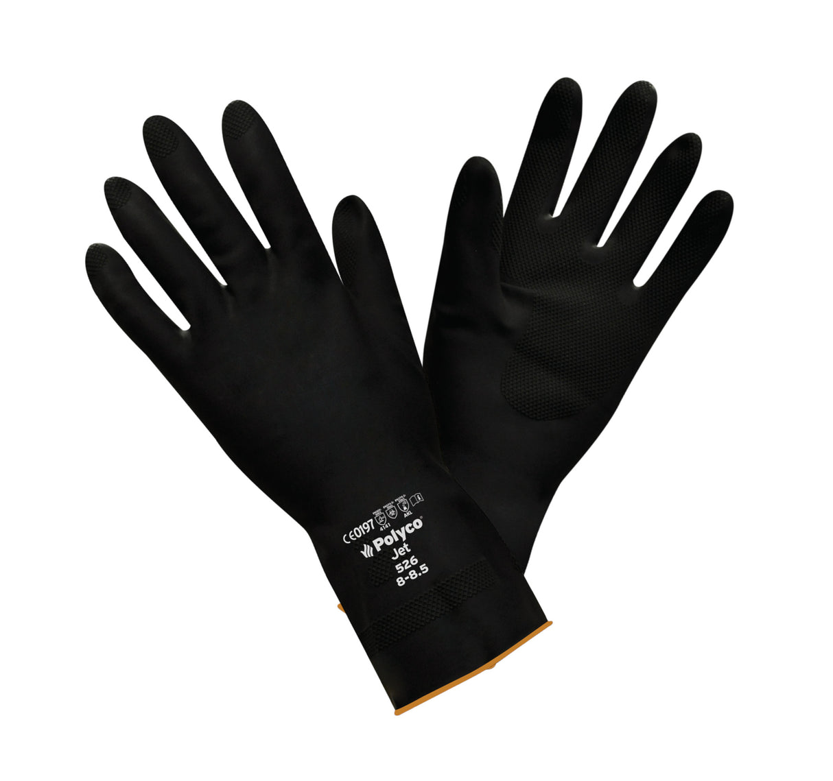 Polyco Jet Heavy Duty Gauntlets Reusable Natural Rubber Black