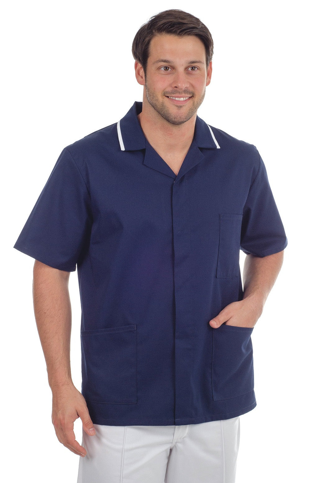 Harveys 637 Men  Short Sleeve Navy White Trim Healthcare Tunic, Size - 40