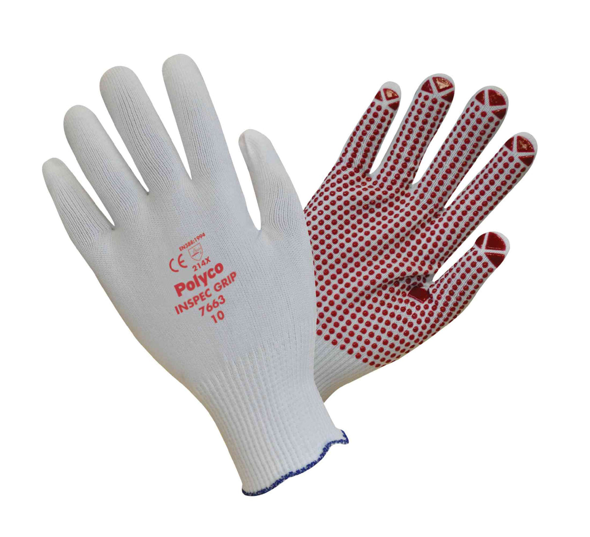 Polyco 766 Inspec Grip Nylon Seamless Inspection Gloves PVC Dots