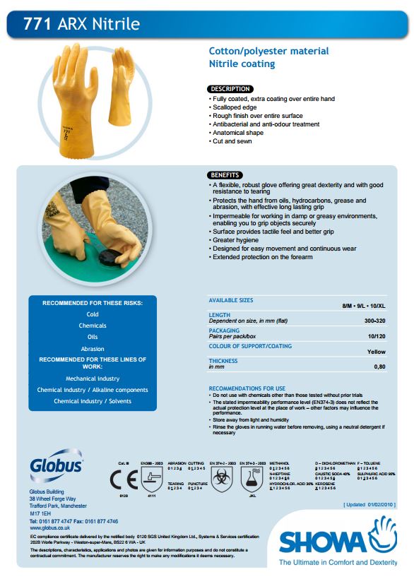 Globus Showa 771 Nitrile 30Cm Yellow Glove 4.1.1.1