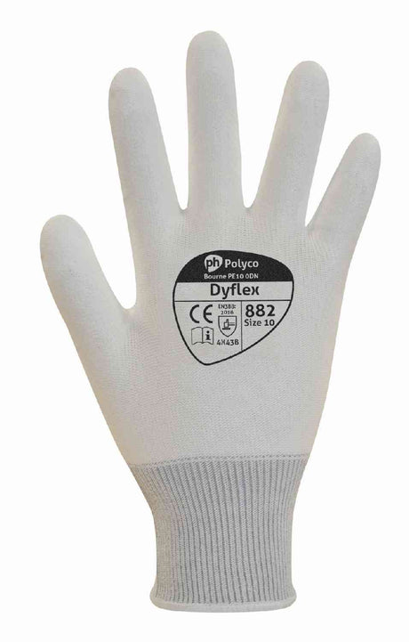 Polyco 882 Dyflex Dyneema Work Gloves Level B Cut Resistant PU Coating White