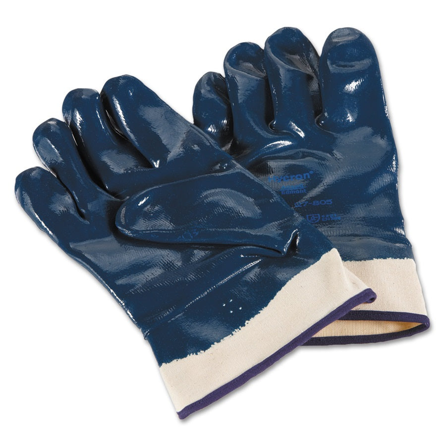 Ansell 27-805 Hycron Nitrile Fully Dipped Open Cuff Water & Grease Resistant Work Gloves