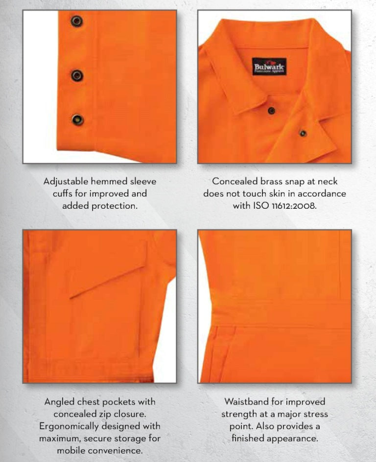 Bulwark CAD6 Work FR Coverall Deluxe Hi Vis Flame Retardant Anti-static 350Gsm Orange