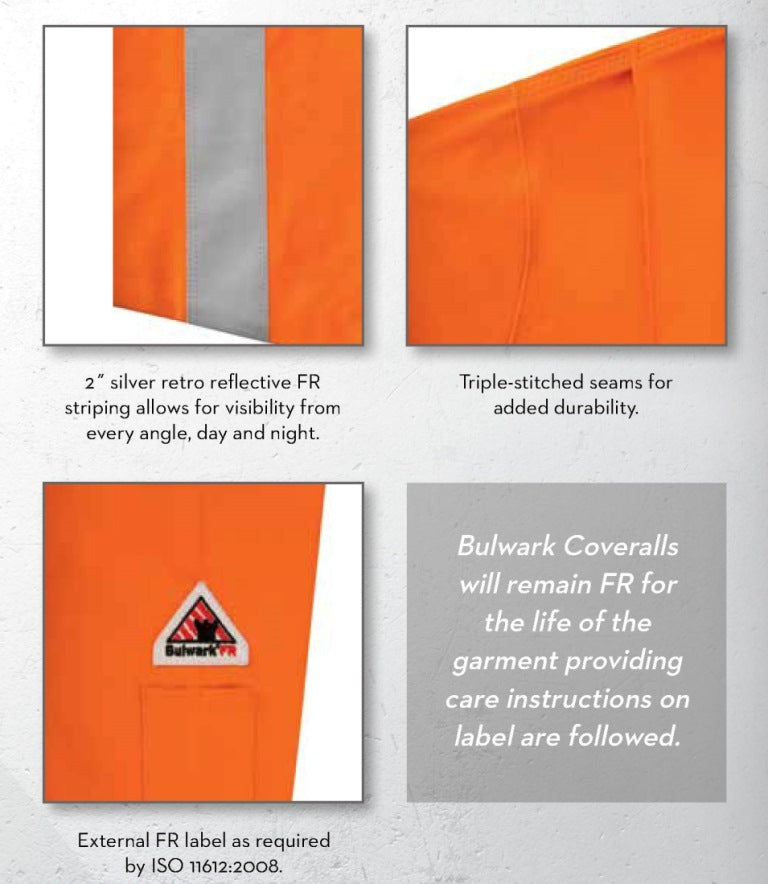 Bulwark CAD6 Work FR Coverall Deluxe Hi Vis Flame Retardant Anti-static 350Gsm Orange