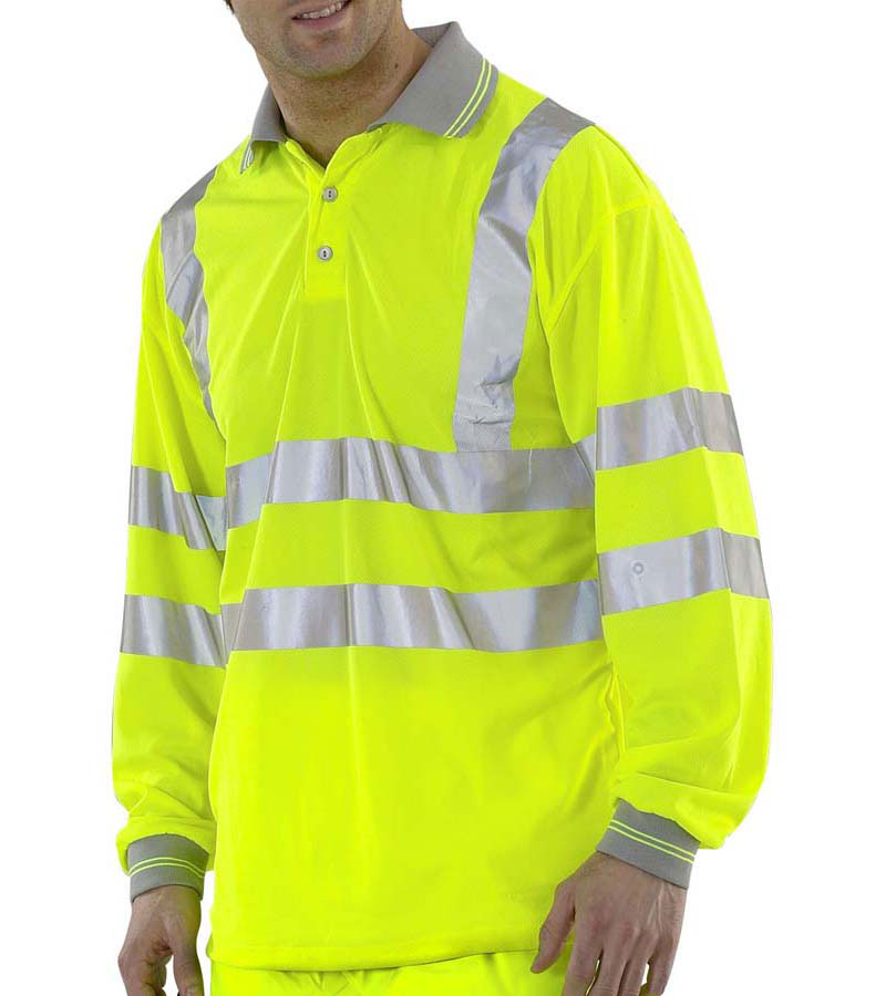 Beeswift Long Sleeve Polyester Reflective Band Safety Work Hi Vis Polo Shirt