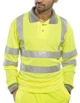 Beeswift Long Sleeve Polyester Reflective Band Safety Work Hi Vis Polo Shirt