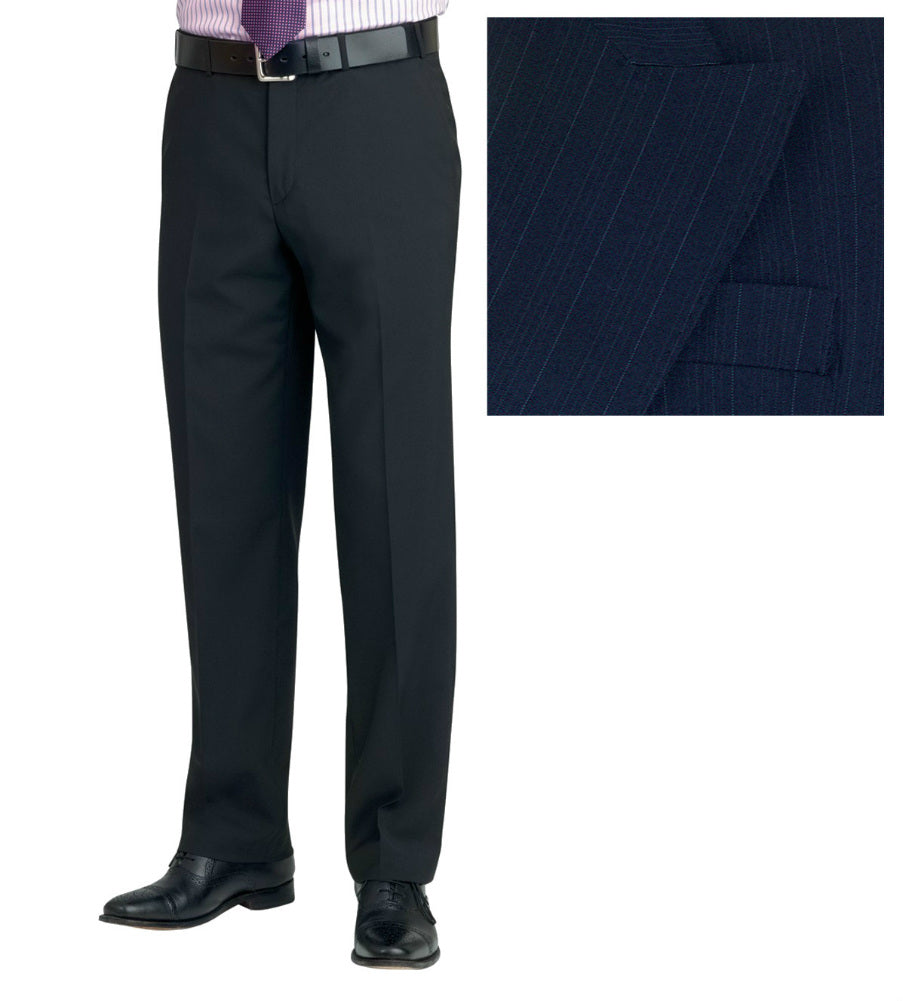 Brook Taverner 8431B Giglio Men Flat Front Trousers Navy Multistripe