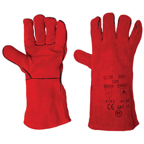 Click 2000 Welders C2W Gauntlet Glove Lined Red Leather Size 9 (Large)