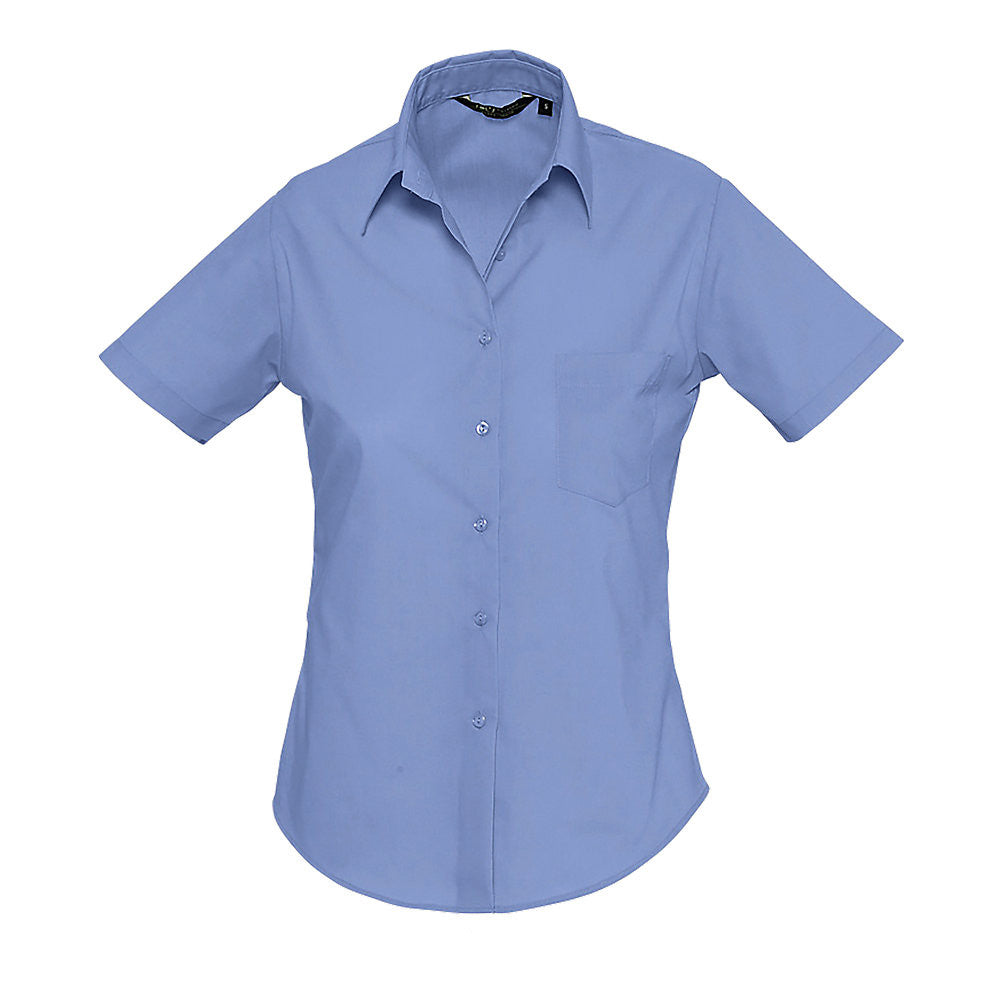 Sol's 16070 Poplin Ladies Shirt Short Sleeve Mid Blue Size 12