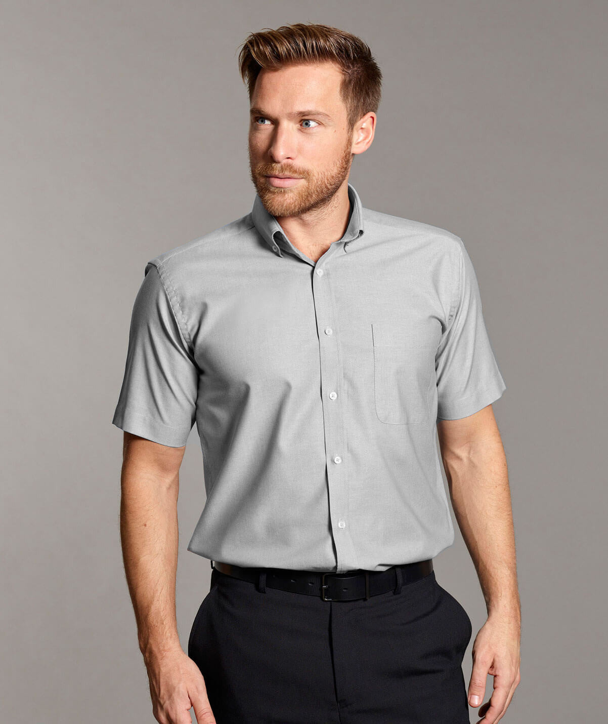 Disley Bruff Polycotton Short Sleeve Men Oxford Shirt - Grey