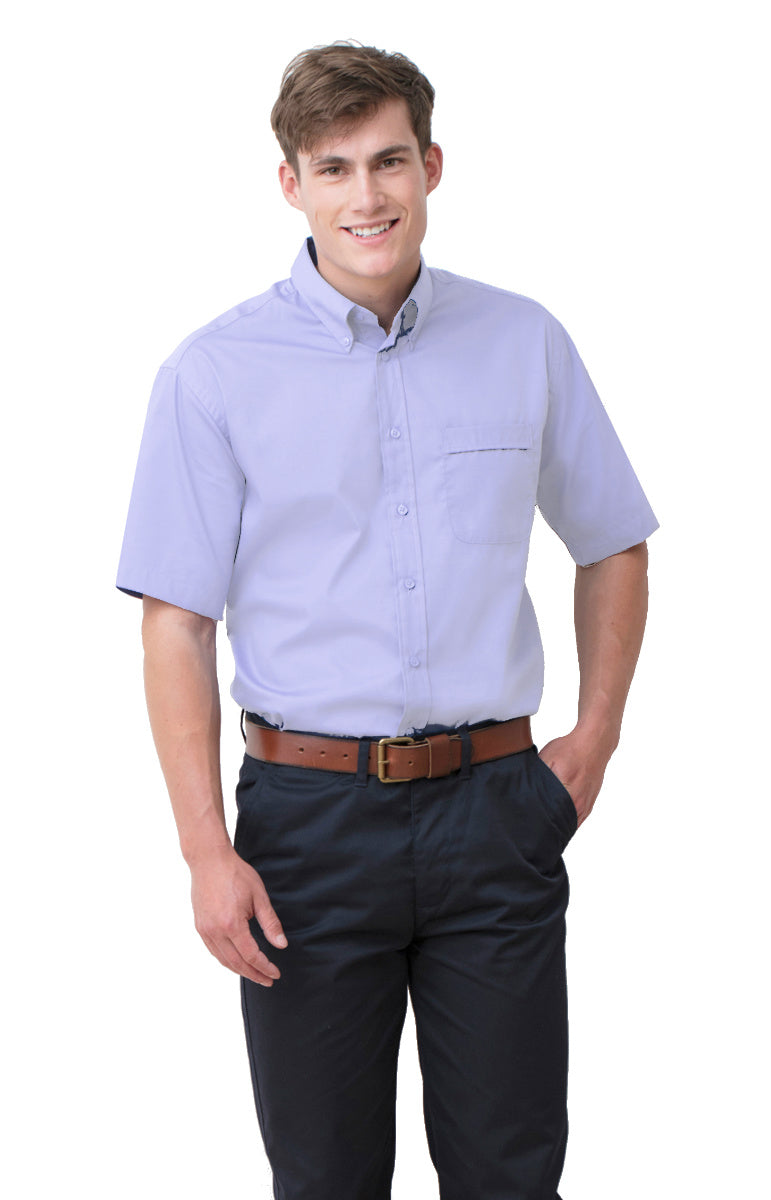 Henbury H555 Men Classic Fit Shirt Short Sleeve Oxford Blue Size 2XL