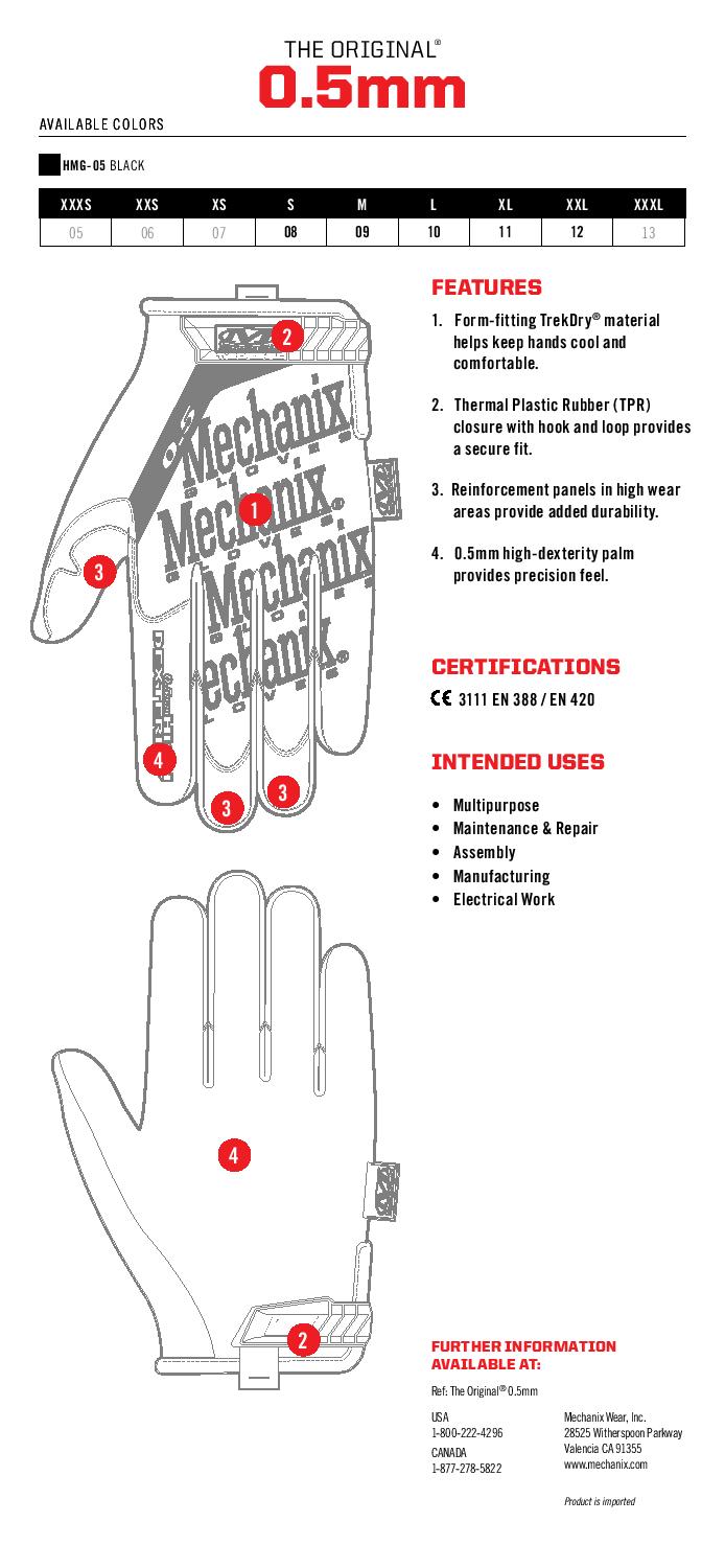 Mechanix HMG-05 Increased Grip Ultra-Thin Precision Tasks Original 0.5mm Protective Glove