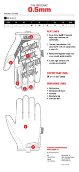 Mechanix HMG-05 Increased Grip Ultra-Thin Precision Tasks Original 0.5mm Protective Glove