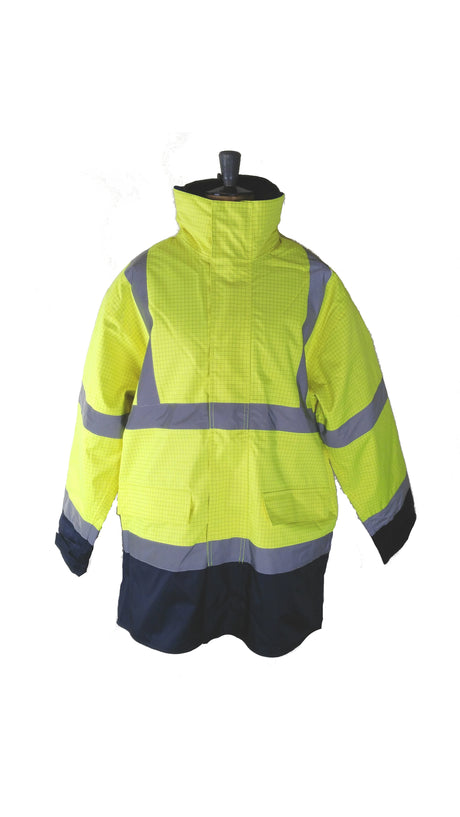 Eurox Aqua Hi Vis Waterproof Rain Jacket Flame Retardant Antistatic Parka With Removable Quilted Lining