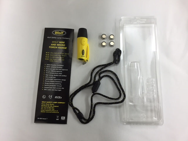 Wolf M-10 LED Torch 1 Led Atex Straight Range 2.5M Luminosity 18cd Neck Cord Micro Torch