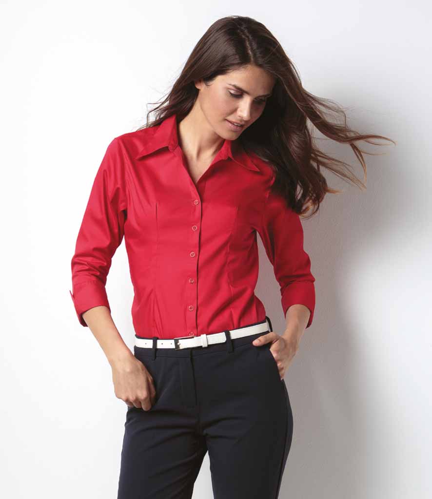 Kustom Kit K710 Ladies Oxford Shirt 3\4 Sleeve Polycotton Red, Size - 8