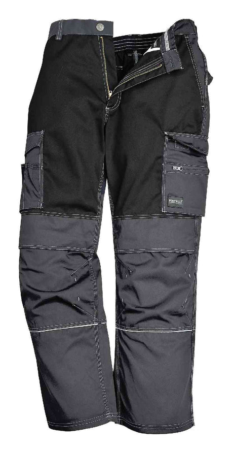 Portwest KS13 Granite Polycotton Cargo Trousers Knee Pad Pockets Grey/Black