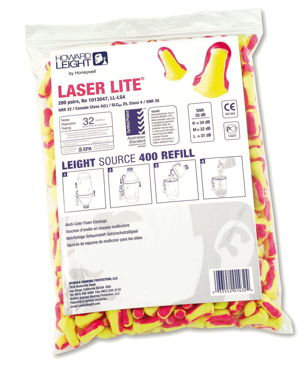 Honeywell Laser Lite 1013047 Ear Plug Refill For LS-400 Dispenser x 200 Pairs