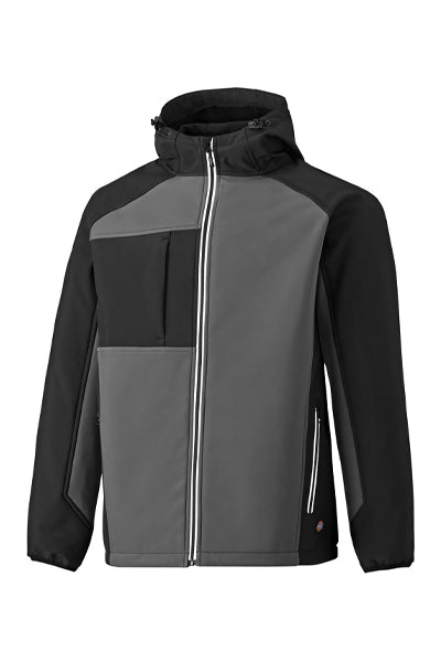 Dickies JW7023 Two Tone Hooded Softshell Jacket Black & Grey Size L