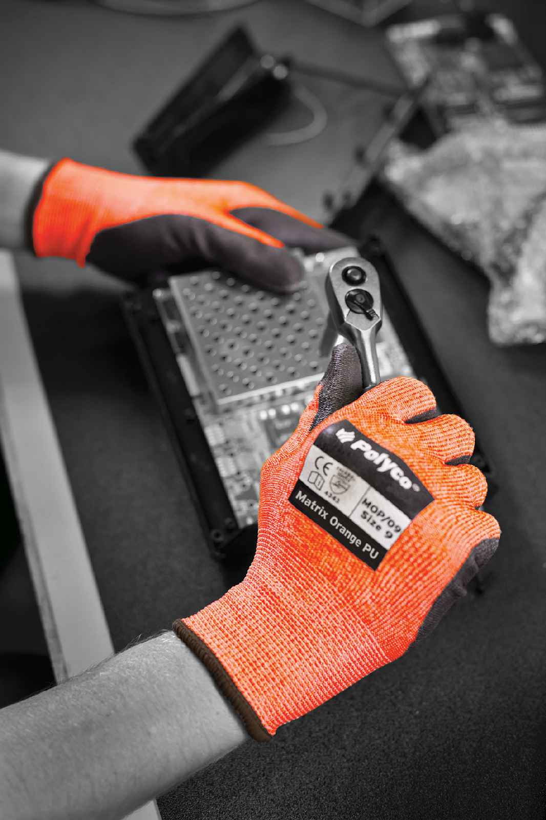 Polyco Matrix Orange Work Gloves Polyurethane Coating Cut 3 Resistant Oily Grip