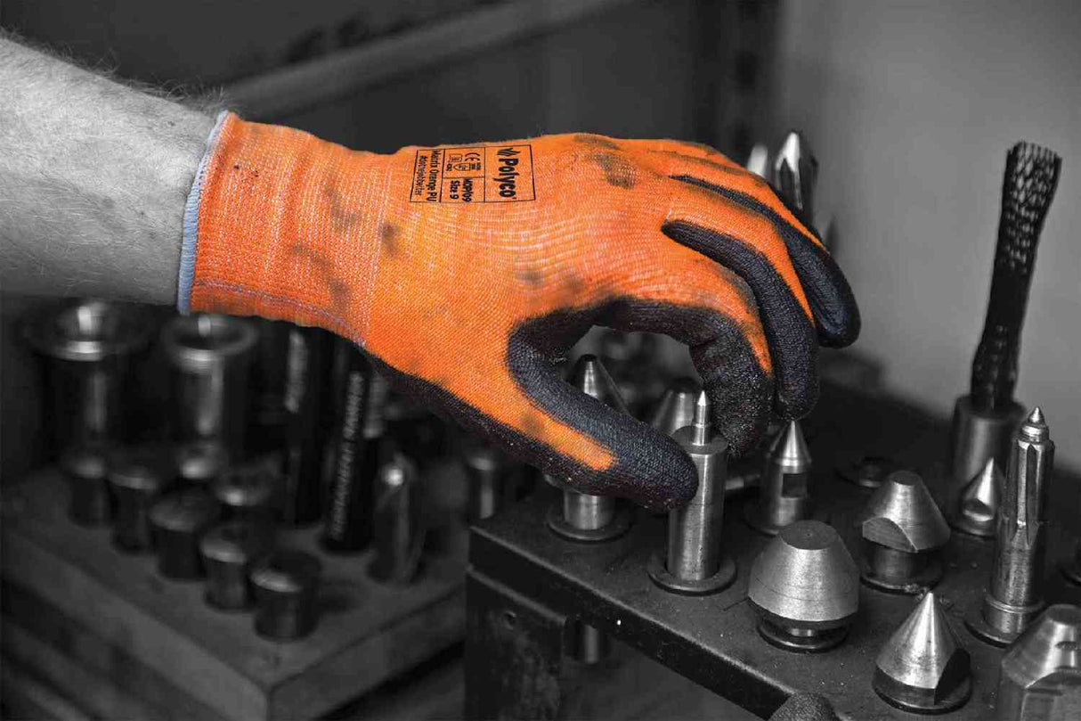 Polyco Matrix Orange Work Gloves Polyurethane Coating Cut 3 Resistant Oily Grip