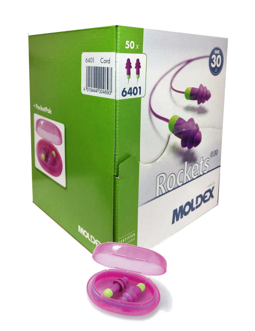 Moldex 6401 Rockets Corded Earplugs Reusable SNR=30dB Pack of 50