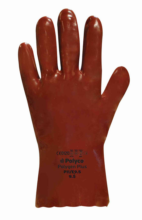 Polyco Polygen Plus™ Red PVC Chemical Resistant Gauntlets 27cm Size 10
