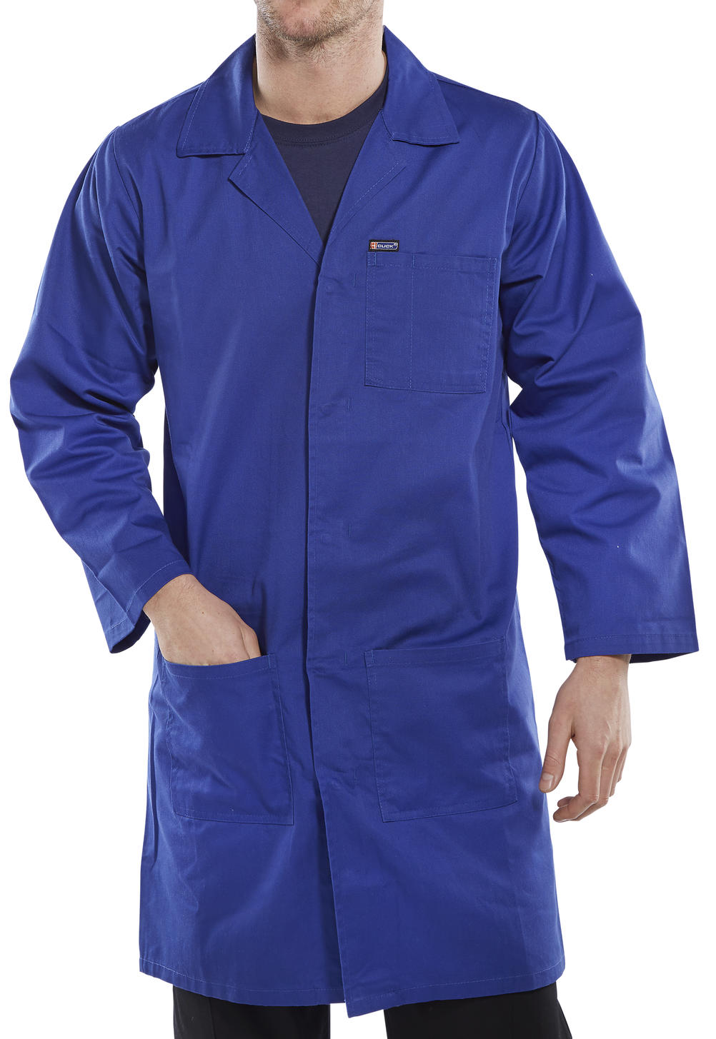 Beeswift PCWC Mens Warehouse Coat 100% Polycotton Stud Closure Uniforms Royal Blue