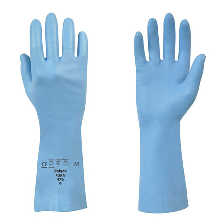 Polyco Pura Blue Latex Free PVC Janitorial Glove Medium Weight