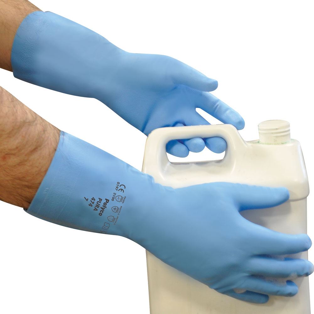 Polyco Pura Blue Latex Free PVC Janitorial Glove Medium Weight