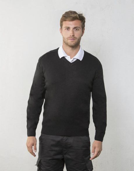 RTY Workwear RTY020 Men V-Neck Acrylic Sweater Black, Size - XL