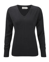 Russell Collection 710F Ladies V Neck Sweater Cotton & Acrylic Pullover Black