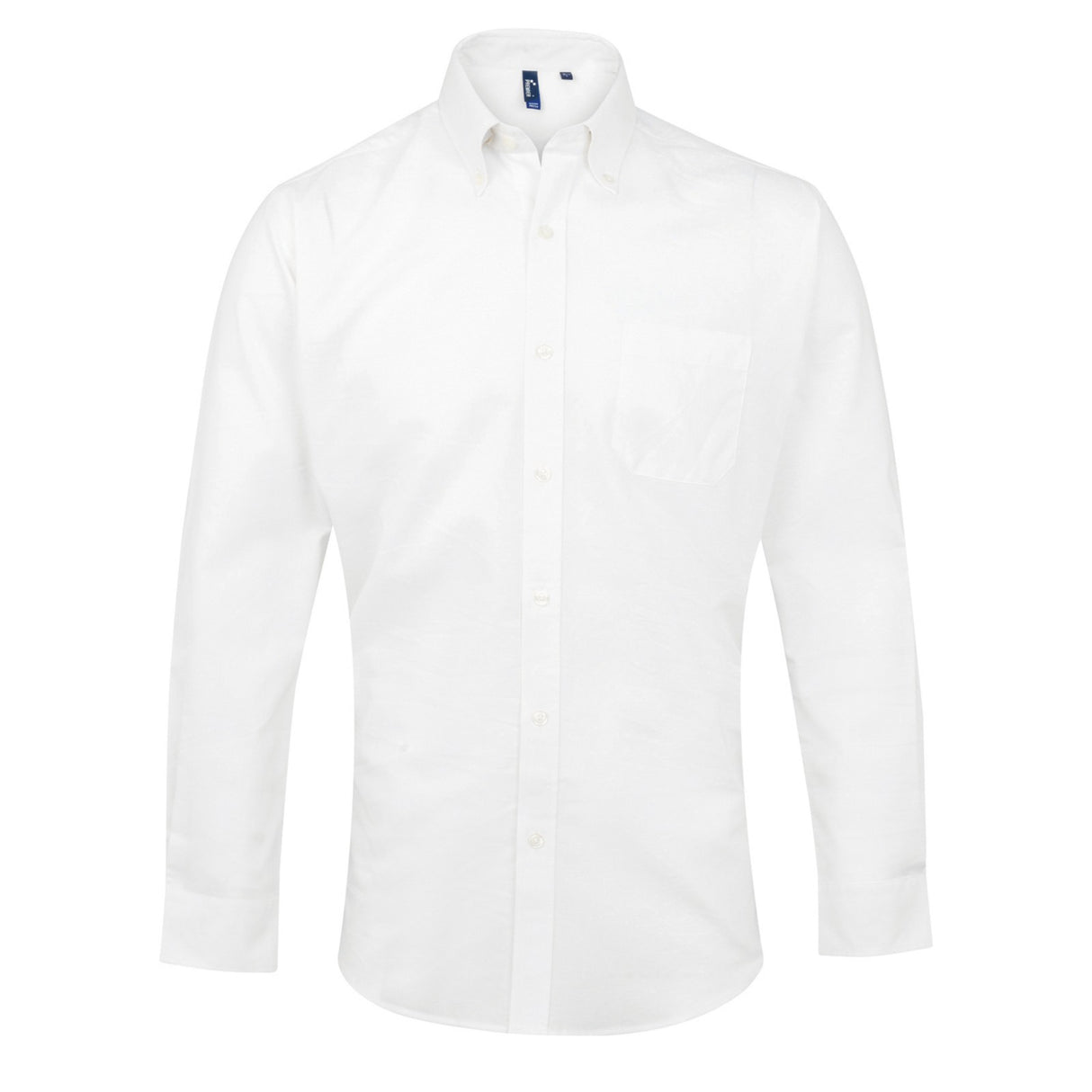 Premier PR230 Long Sleeve Button Down Polycotton White Oxford Shirt, Size - 17