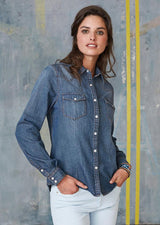 Kariban KB518 Ladies Shirt Long Sleeve Blue Denim, Size - Large