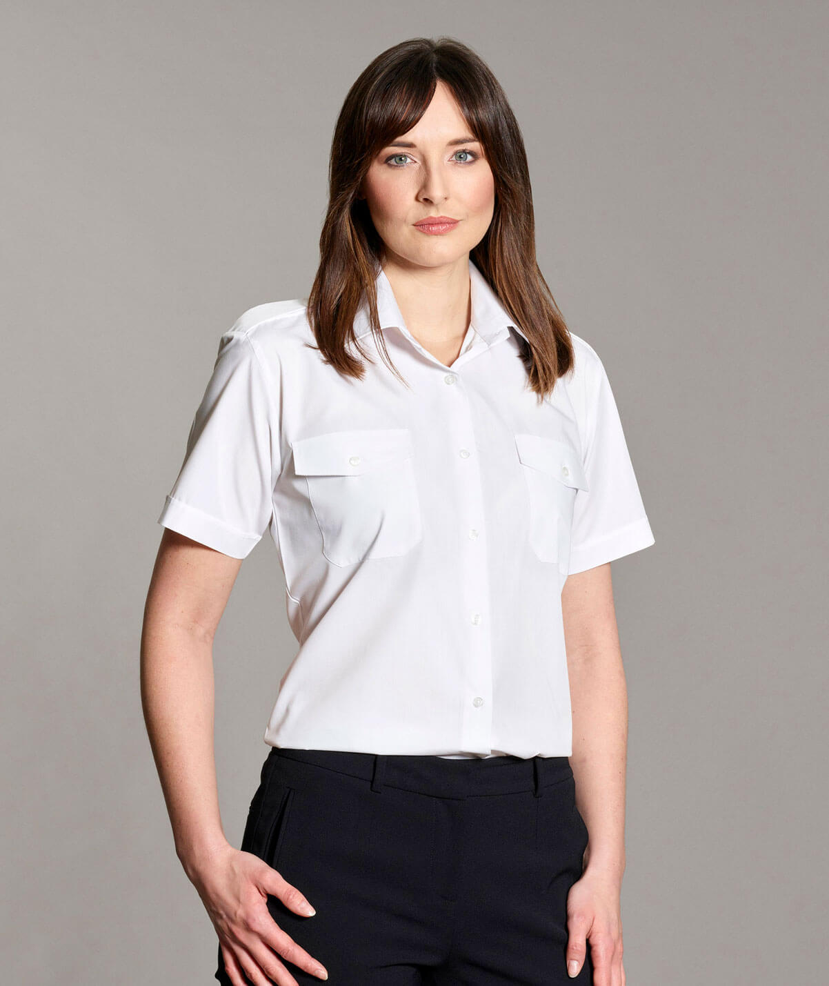 Disley LPH136 Ladies Pilot Shirt Short Sleeve White