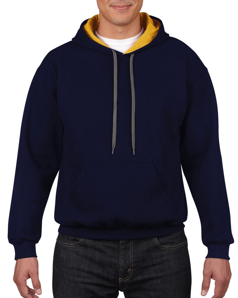 Gildan GD55 Men Hooded Sweatshirt Contrast Navy/Gold Size - XL